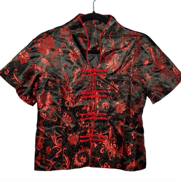 Traditional Chinese Cheongsam Red & Black Short Sleeve Top 🖤✨ - Picture 1 of 10